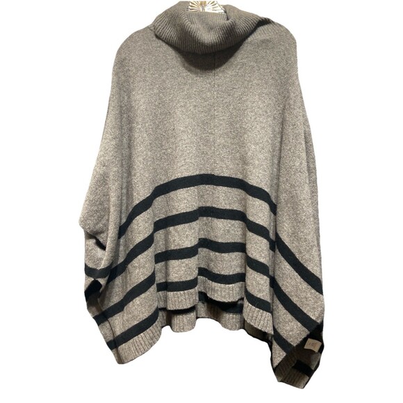 Eileen Fisher Yak Wool Turtleneck Poncho Sweater Gray Striped Cape M/L - Picture 2 of 7